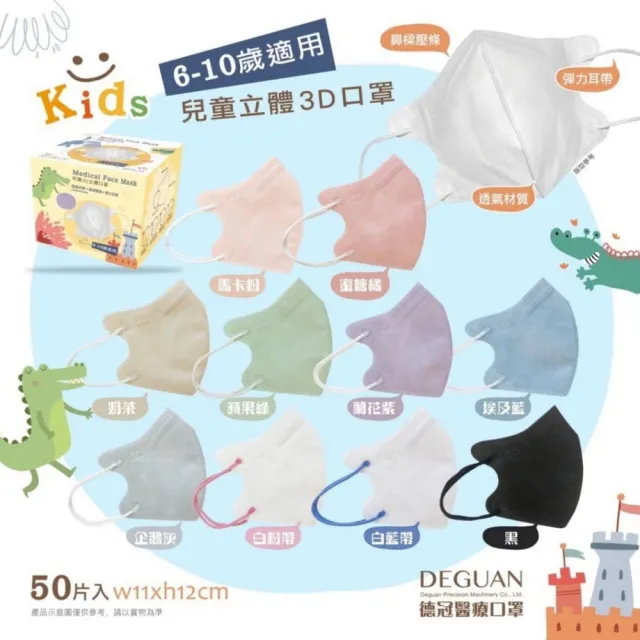 【Deguan】德冠 3D立體兒童醫療口罩 X5盒(50入/盒 親水層光滑不起毛)