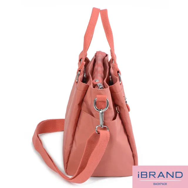 【iBrand】雙11 輕盈多隔層素色防潑水尼龍側背包(防水包 豆沙粉)