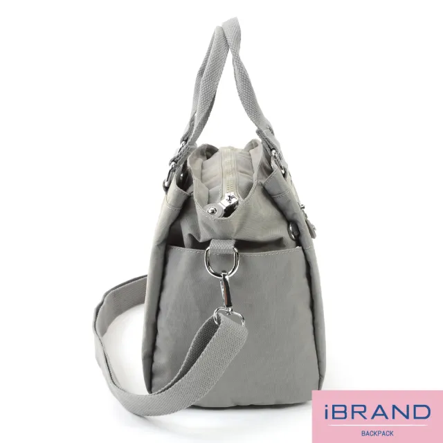 【iBrand】雙11 輕盈多隔層素色防潑水尼龍側背包(防水包 自信灰)