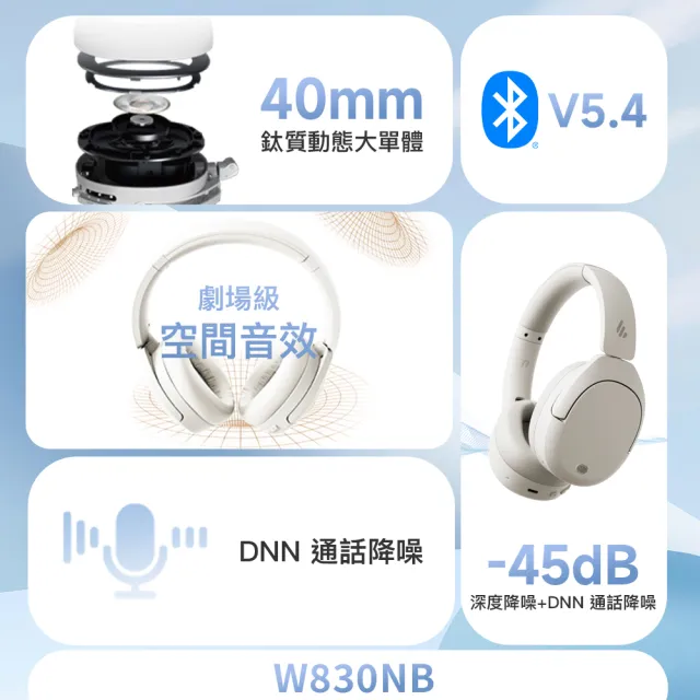 【EDIFIER】W830NB 無線降噪耳罩耳機(Hi-Res/LDAC)