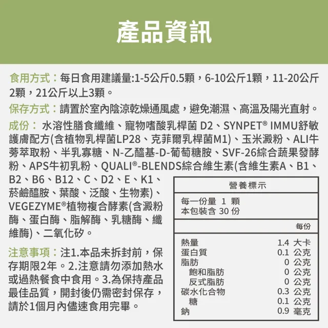 【FJ 豐傑生醫】365寵物全方位益生菌-30顆/袋(寵物腸胃益生菌ｘ貓益生菌ｘ狗益生菌)