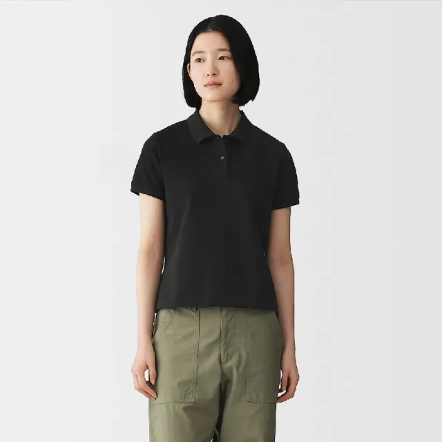【MUJI 無印良品】女鹿子織短袖POLO衫(柔白/黑色/柔白橫紋/暗藍橫紋/煙燻棕橫紋)