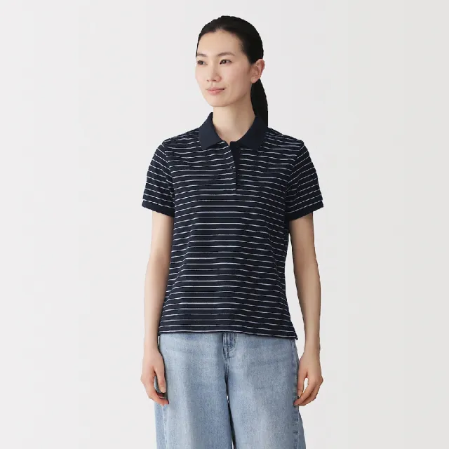 【MUJI 無印良品】女鹿子織短袖POLO衫(柔白/黑色/柔白橫紋/暗藍橫紋/煙燻棕橫紋)