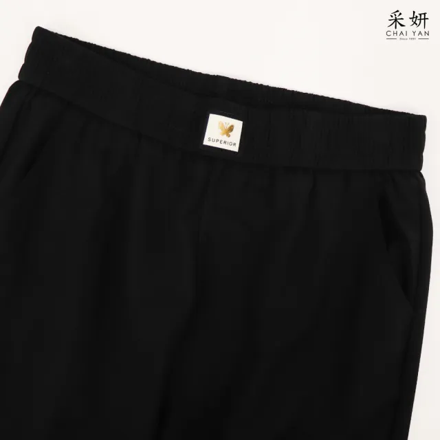 【CHAI YAN 采妍】蝴蝶布標休閒八分褲(春夏女裝/中大尺碼/九分褲/休閒褲/寬褲)