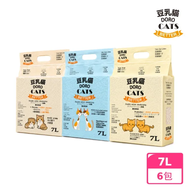 【DORO CATS 豆乳貓】新款極細豆腐貓砂小蘇打顆粒系列7L-6入(豆腐砂、貓砂、小蘇打)