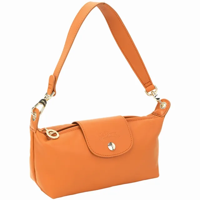 【LONGCHAMP】Le Pliage Xtra S 奔馬烙印壓紋羊皮手提 肩背包(琥珀棕)