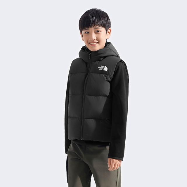 【The North Face】北面兒童黑色DWR防潑水羽絨背心｜8DN1JK3(600蓬鬆度)