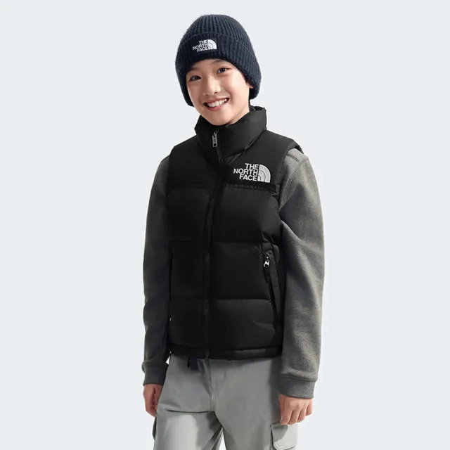 【The North Face 官方旗艦】經典ICON-北面兒童黑色DWR防潑水羽絨背心｜8A4BJK3(700蓬鬆度)
