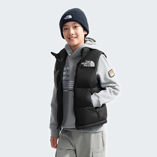【The North Face 官方旗艦】經典ICON-北面兒童黑色DWR防潑水羽絨背心｜8A4BJK3(700蓬鬆度)