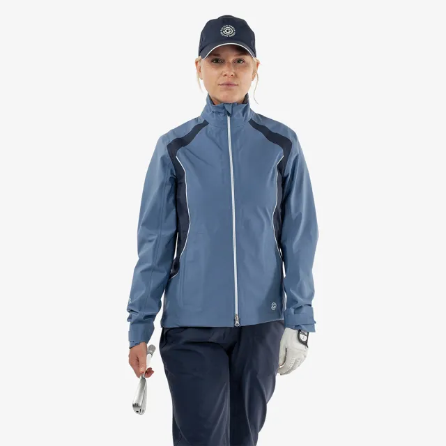 【GALVIN GREEN】女款 Amy防水防風透氣立領風衣夾克外套-藍色拼接