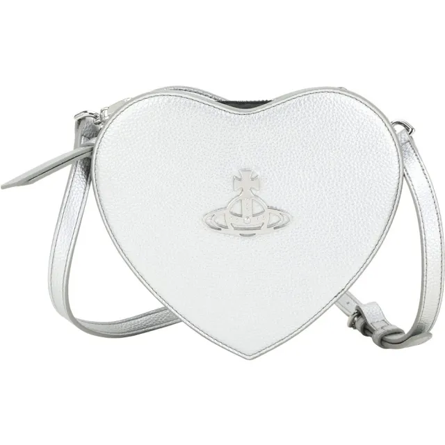 【Vivienne Westwood】Louise Heart 星球飾壓紋皮革拼接心型斜背包(銀色)