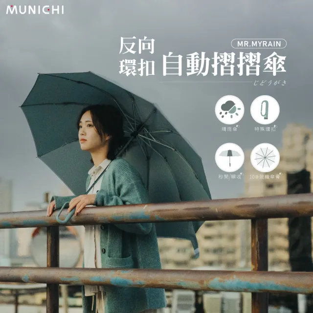 【MUNICHI 沐尼黑】反向環扣自動摺摺傘 雨傘 自動傘 摺疊傘 輕量傘 梅雨 晴雨兩用 舒適手把 傘(MR.MYRAIN)