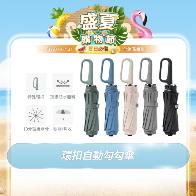 【MUNICHI 沐尼黑】環扣自動勾勾傘/輕量傘/陽傘/摺疊傘/晴雨兩用傘/防潑水/勾勾傘/輕量/便利/防曬 MR.RAIN