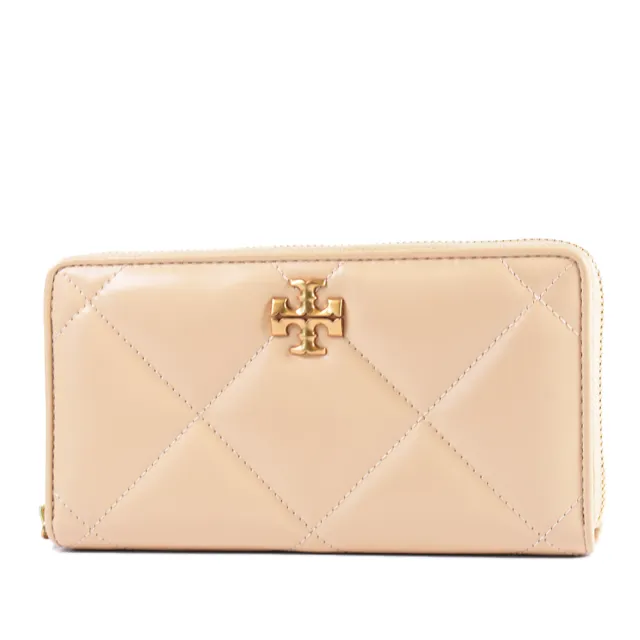 【TORY BURCH】專櫃款 KIRA 絎縫菱格拉鍊長夾-奶杏色