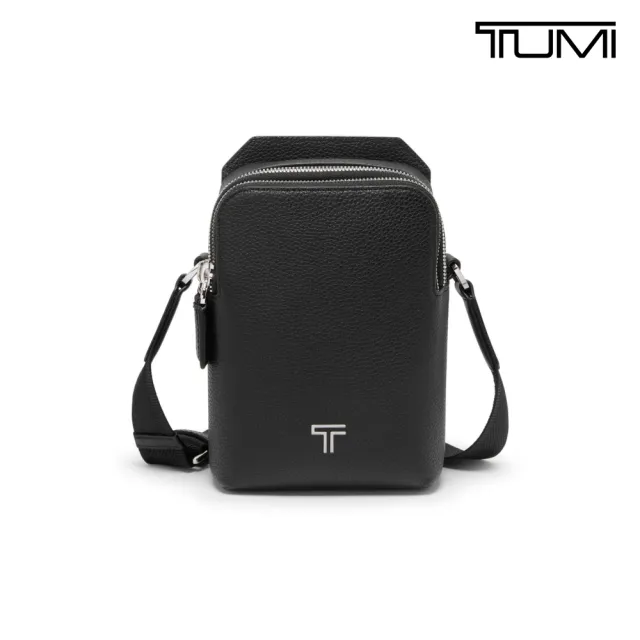 【TUMI】Turin Damone 小型皮革斜背包 - 黑色荔枝紋