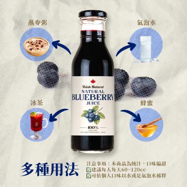 【自然思維】加拿大藍莓原汁350mlx12入-箱購(無糖/100%藍莓汁/原裝進口)