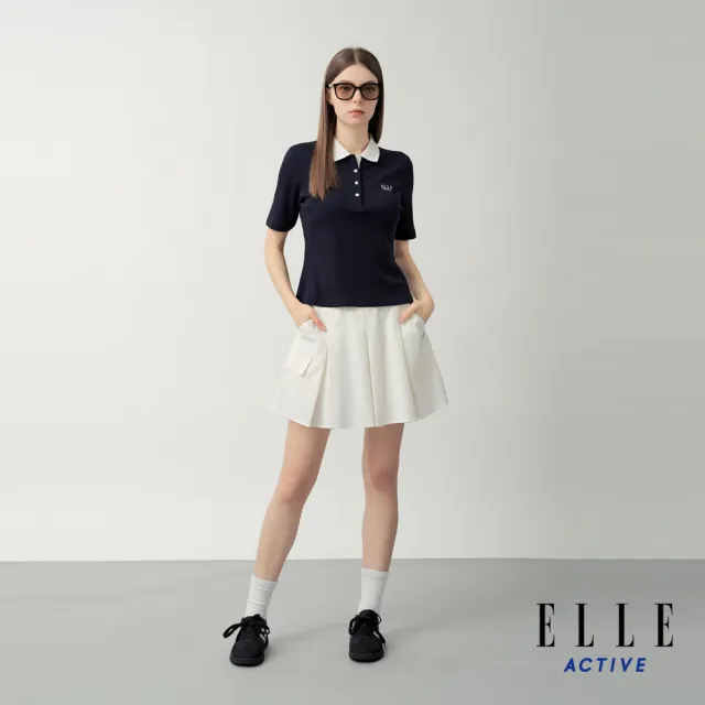【ELLE ACTIVE】女款 翻領排釦撞色短袖POLO衫-深藍色(EA26S1W1107-39)