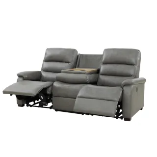 【NITORI 宜得利家居】◎半皮3人用電動可躺式沙發 N-BELIEVA ROYAL GY (電動沙發 三人沙發 皮沙發)