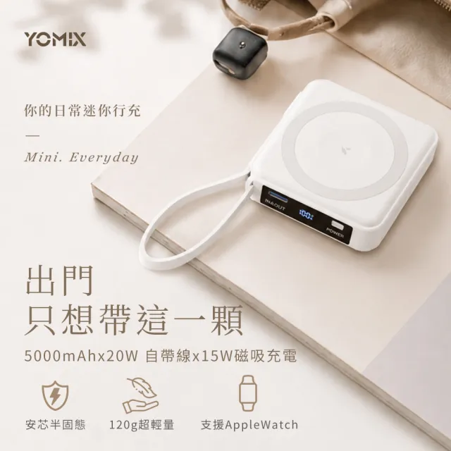 【YOMIX 優迷】多功能摺疊支架組★四合一安芯超迷你20W快充5000mAh半固態磁吸行動電源