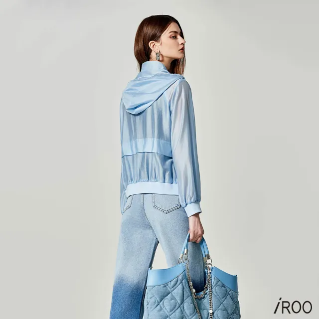 【iROO】寧靜藍大翻領連帽外套