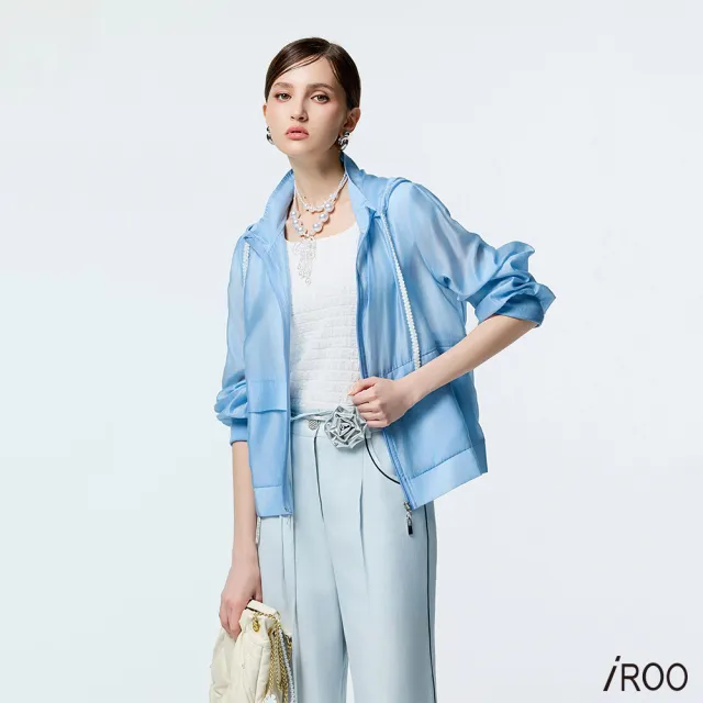 【iROO】寧靜藍大翻領連帽外套