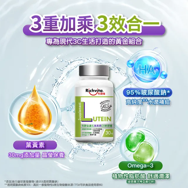 【利捷維】有酵金盞花葉黃素EX軟膠囊3入組(陳傑憲代言)