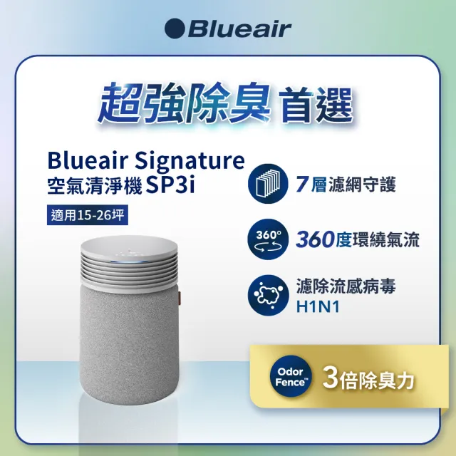 【Blueair】Blue Signature空氣清淨機SP3i-晨曙灰M(適用15-26坪)