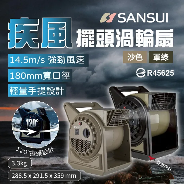 【SANSUI 山水】疾風擺頭渦輪扇 SZF-88G/85H 含收納袋(悠遊戶外)