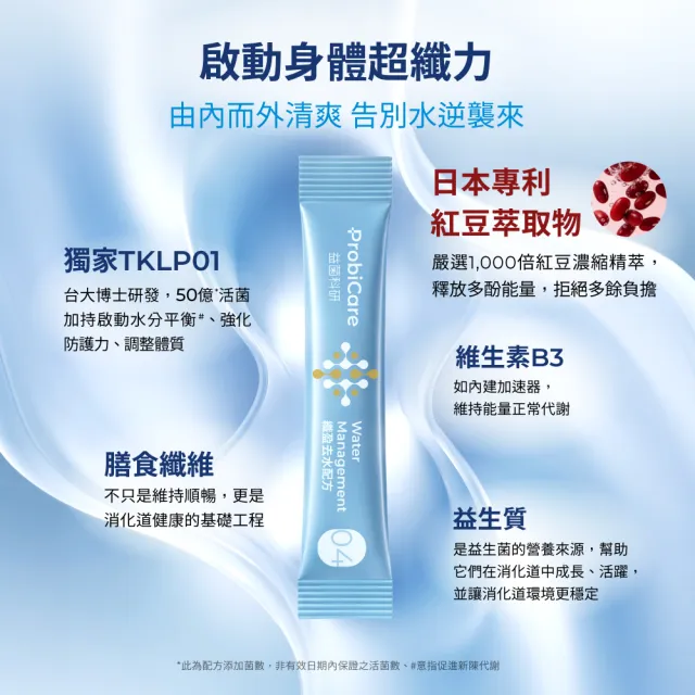 【Probicare 益菌科研】04纖盈去水配方粉 30包/盒(TKPL01機能菌 紅豆濃縮精萃 擺脫泡芙人 膳食纖維 B3)