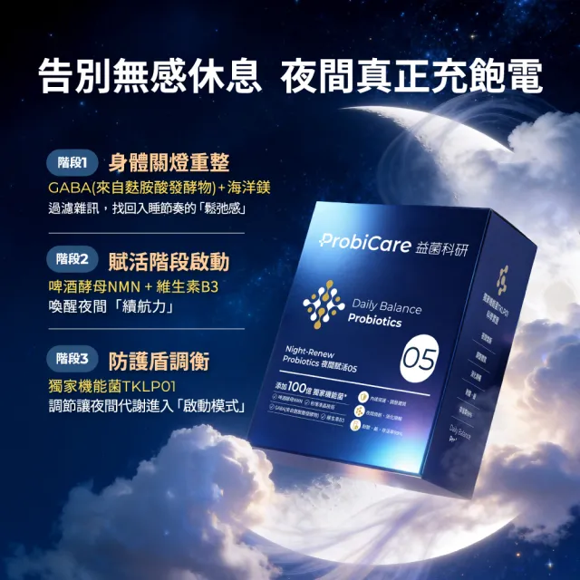 【Probicare 益菌科研】05夜間賦活益生菌粉 30包/盒 (啤酒酵母NMN GABA B3 機能益菌TKLP01 夜間循環好眠)
