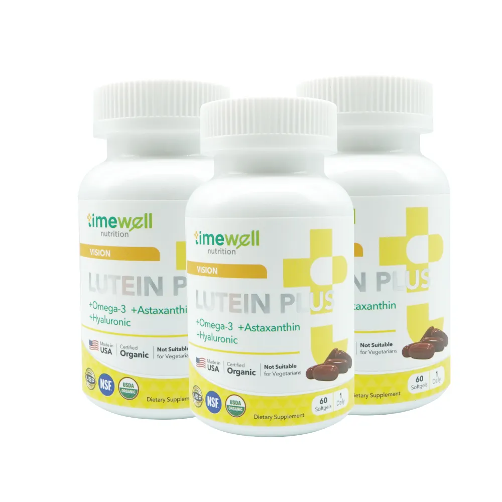 【timewell 時光安好】玻玻亮葉黃素複方膠囊 專利玻尿酸 葉黃素 魚油 蝦紅素(3入/共180粒)