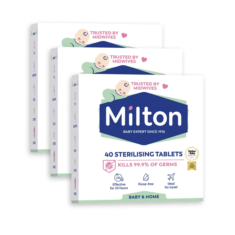 【Milton米爾頓】消毒錠 40入 3盒(奶瓶消毒 奶嘴消毒 奶瓶清潔 洗衣機消毒 次氯酸)