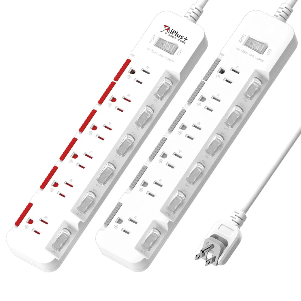 【iPlus+ 保護傘】7開6插3P防塵抗雷擊旋轉插頭延長線1.8M(PU-3767S 斜面開關.台灣製.防火)