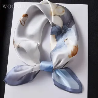 【WOONUE】多款春時尚歐美70cm貴婦高級絲緞絲綢質感小領巾方巾絲巾圍巾頭巾(母親老婆女友閨蜜情人節禮物)