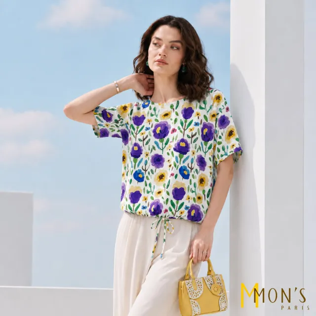 【MON’S】滿版花卉寬版抽繩上衣 (3色任選)