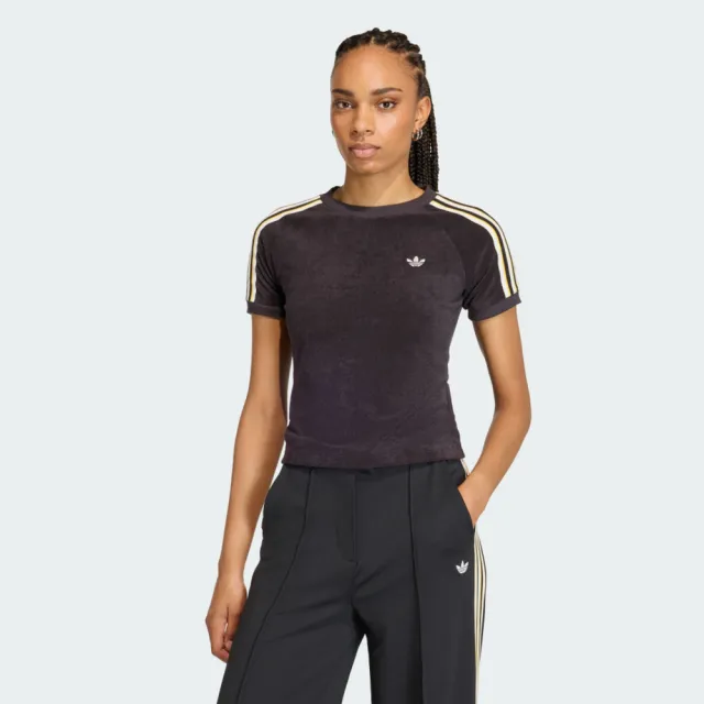 【adidas 愛迪達】Tt Cali Tee 女 T恤 運動上衣 休閒短袖 黑 亞版 毛巾布(KD1412)