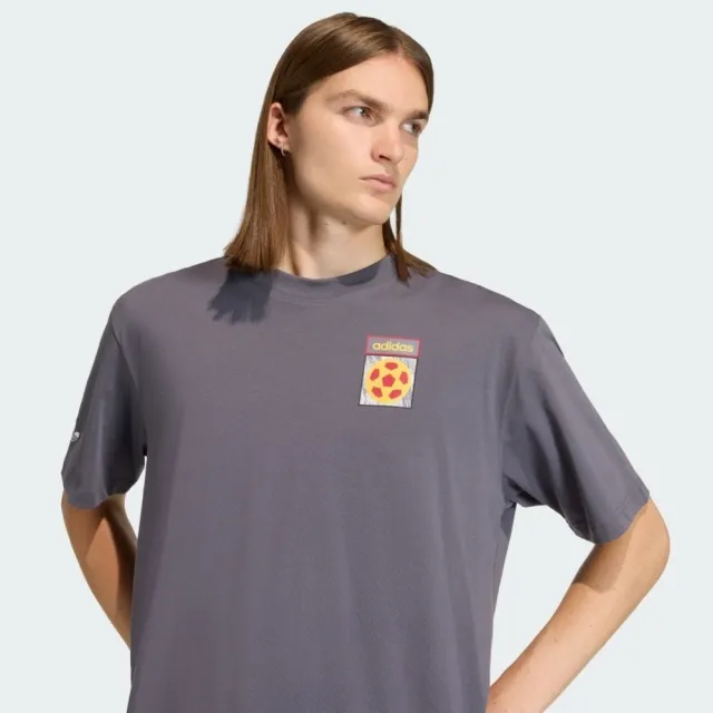 【adidas 愛迪達】Flag Gfx Ss T 男 T恤 運動上衣 休閒短袖 灰紫 純棉 背部印花(KD1429)