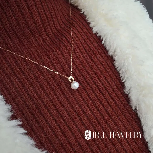 【JR.L JEWELRY】天然珍珠 潮映珠韻18K金天然鑽石珍珠套組(耳環7-7.5MM/項鍊8.5-9MM)