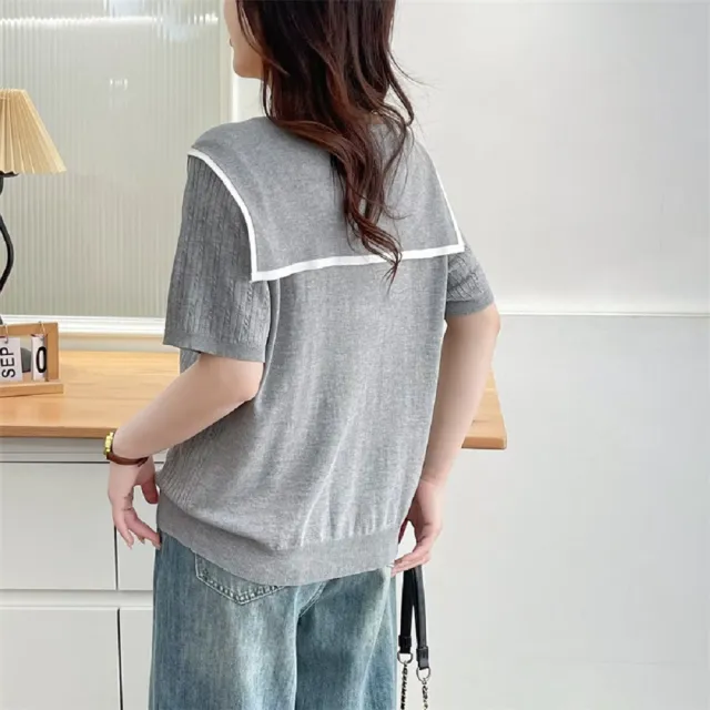 【ASister 小姊姊】AS2608#女裝｜上衣☆中大尺碼Plus+冰絲海軍領結上衣(3色 XL-4XL_1402)