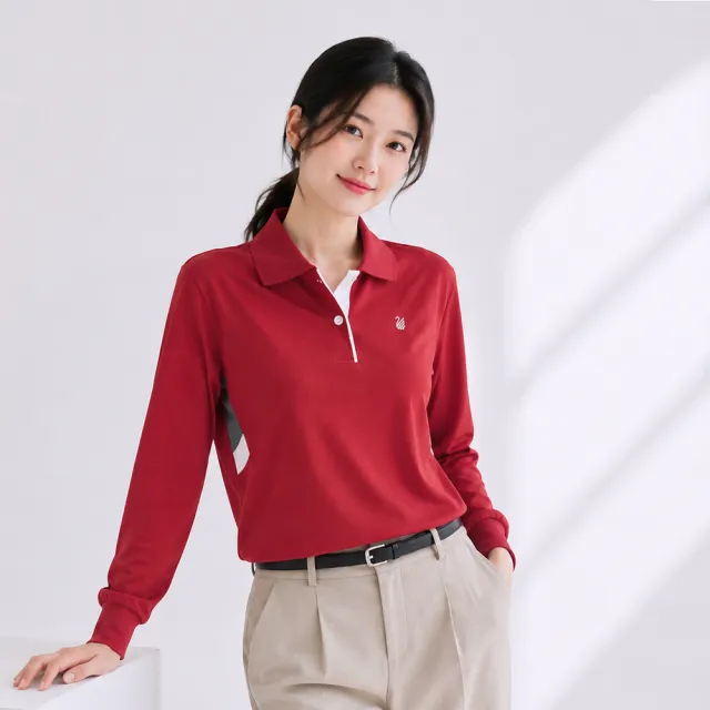 【遊遍天下】MIT台灣製女款抗UV吸濕排汗長袖POLO衫GL1055紅色(M-5L 大尺碼)