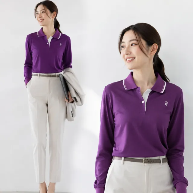 【遊遍天下】MIT台灣製男女款抗UV吸濕排汗長袖POLO衫GL1057暗紫(M-5L 大尺碼)