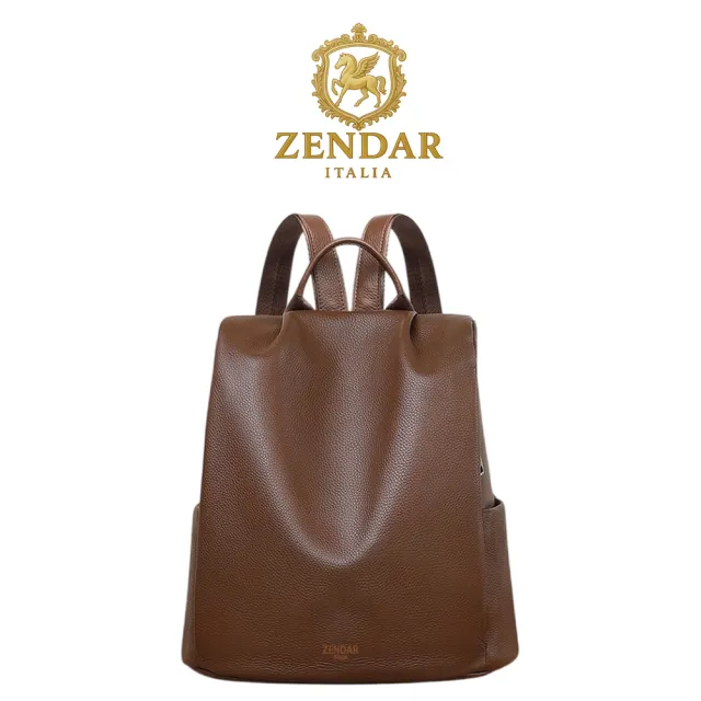 【ZENDAR】台灣總代理 頂級超柔軟小牛皮防盜後背包 米樂系列(咖啡色)