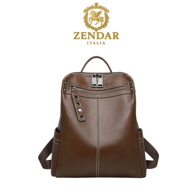 【ZENDAR】台灣總代理 限量1折 頂級超柔軟小牛皮後背包 艾文系列 全新專櫃展示品(咖啡色)