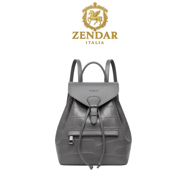 【ZENDAR】台灣總代理 限量1折 頂級鱷魚紋小牛皮後背包 阿米特系列 全新專櫃展示品(灰色)