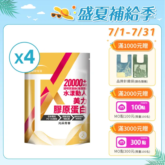 【統欣生技】TX-美力膠原蛋白粉 14包X4袋組(日本丘比玻尿酸添加)