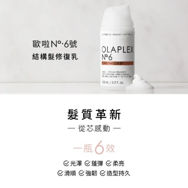 【OLAPLEX 歐啦】6號+髮膜柔順修護雙效組(6號結構免沖洗修復乳100ml+深層保濕護髮膜200ML)