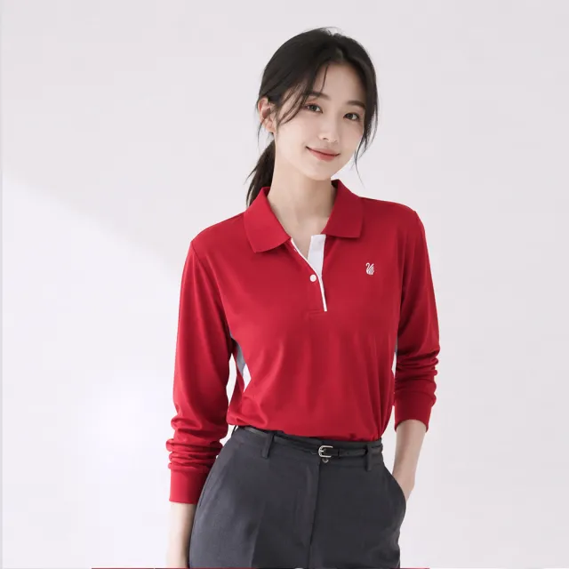 【遊遍天下】MIT台灣製女款抗UV吸濕排汗長袖POLO衫GL1055紅色(M-5L 大尺碼)(其他規格)