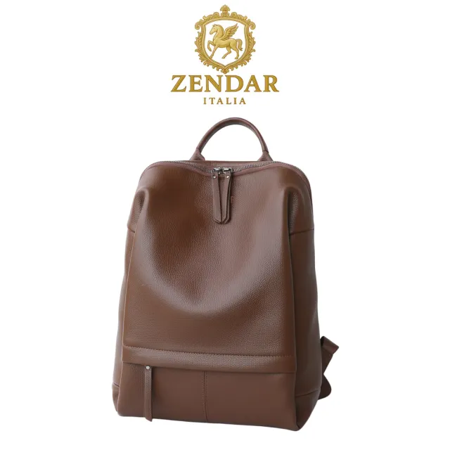【ZENDAR】台灣總代理 限量1折 頂級超柔軟小牛皮後背包 瑪雅系列 全新專櫃展示品(咖啡色)