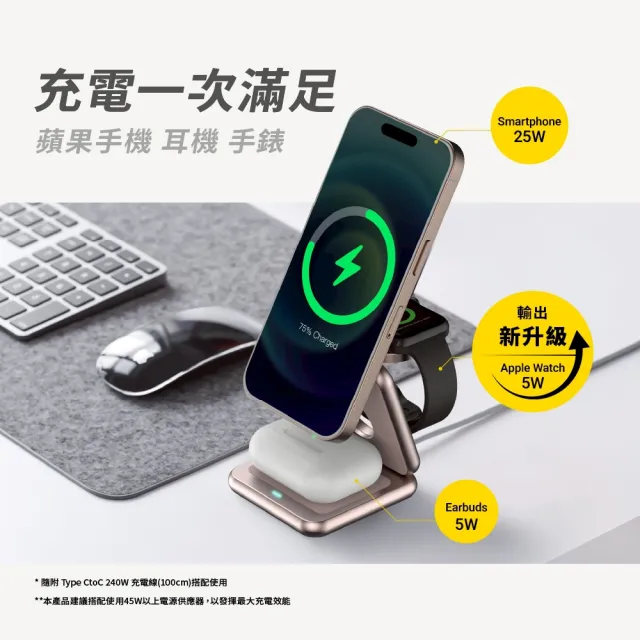 【aircolor】Qi2.2 25W 三合一摺疊磁吸無線充電座(AIR-MS02/MagSafe)