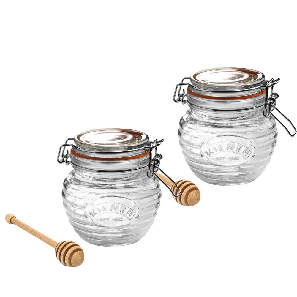 【KILNER】英國品牌蜂蜜玻璃密封罐附蜂蜜勺-400ml(買1送1)